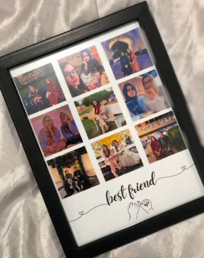 Personalized Best Friend Picture Frame in A5 size from J’s Store, black acrylic border, displaying nine cherished best friend photos.