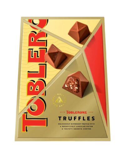 Toblerone Truffles 180g gold box with milk chocolate pyramid truffles.