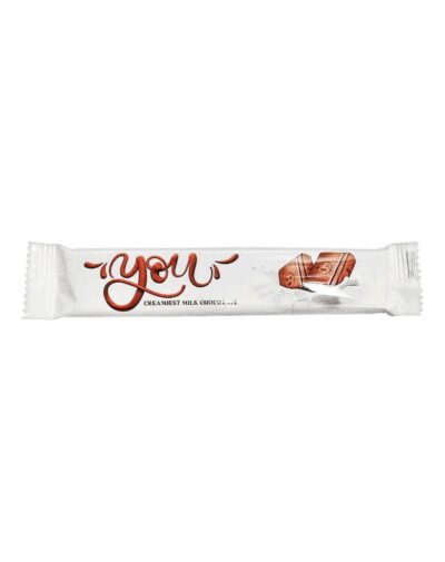 You Creamiest Milk Chocolate 70g bar wrapper showing melting chocolate.