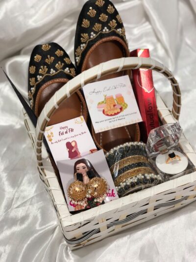 Her Eid Surprise Basket is a premium Eid Gift Basket For Her from J’s Store featuring jewelry and footwear.