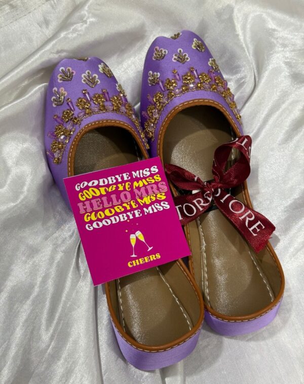 Padded Embroidered Khussa Lilac for traditional comfort.