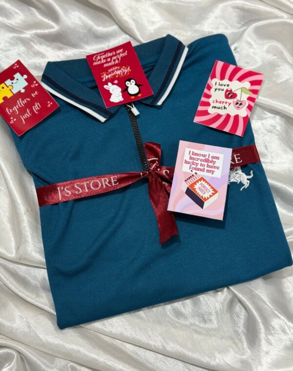 Zipper Polo Shirt Blue with a modern minimalist design.