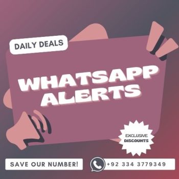 WhatsApp Alerts Offer banner highlighting daily status deals at J's Store.